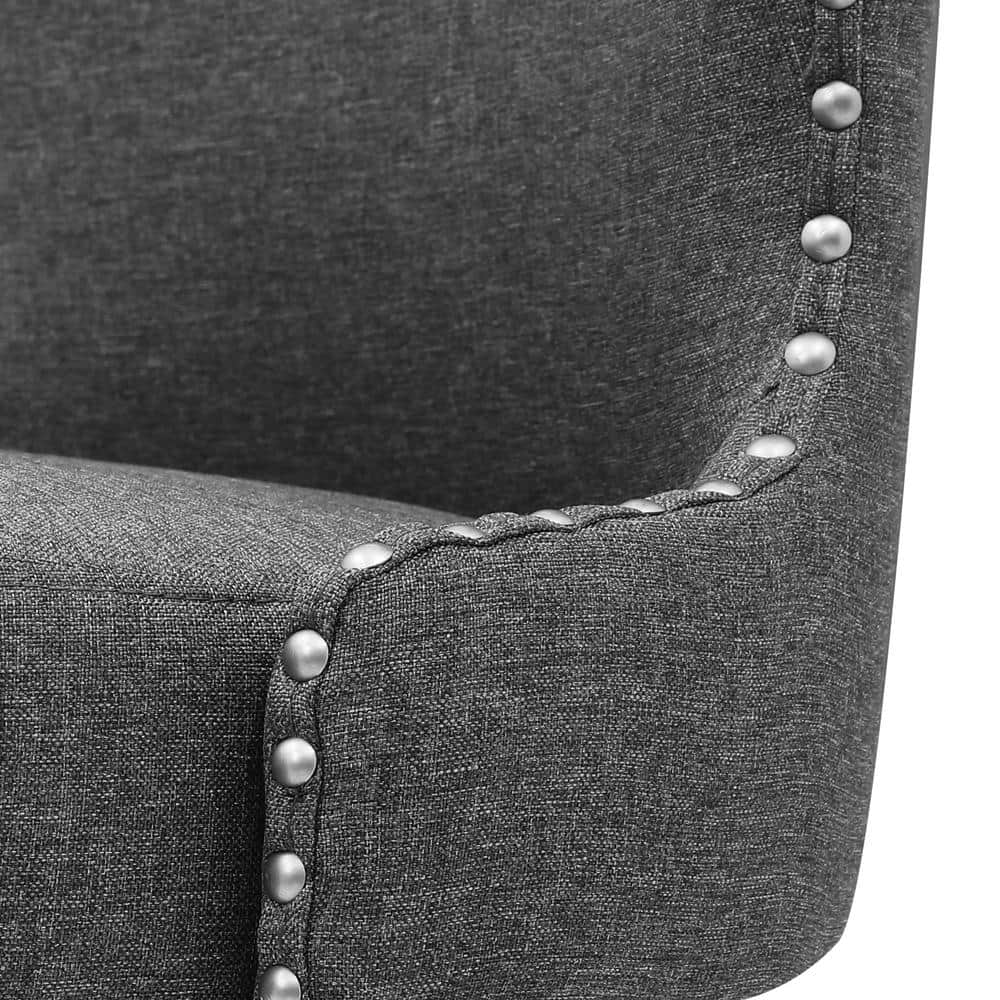 Gray Linen Fabric Upholstered Swivel Counter Stools with Solid Wood Frame, Set of 2