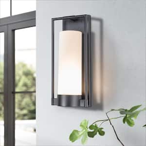 Washington 1-Light 6.6 in. W Modern Matte Black LED Wall Sconce with White Glass (2-Pack)