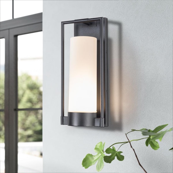 Maxax Houston 1-Light 6.6 in. W Modern Matte Black LED Wall Sconce with White Glass (2-Pack)
