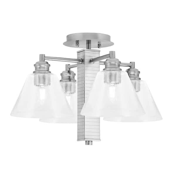 Unbranded Albany 18.5 in. 4-Light Brushed Nickel Semi-Flush with Clear Bubble Glass Shades