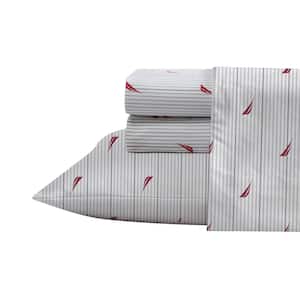 Audley Stripe 4-Piece Red Cotton Queen Sheet Set