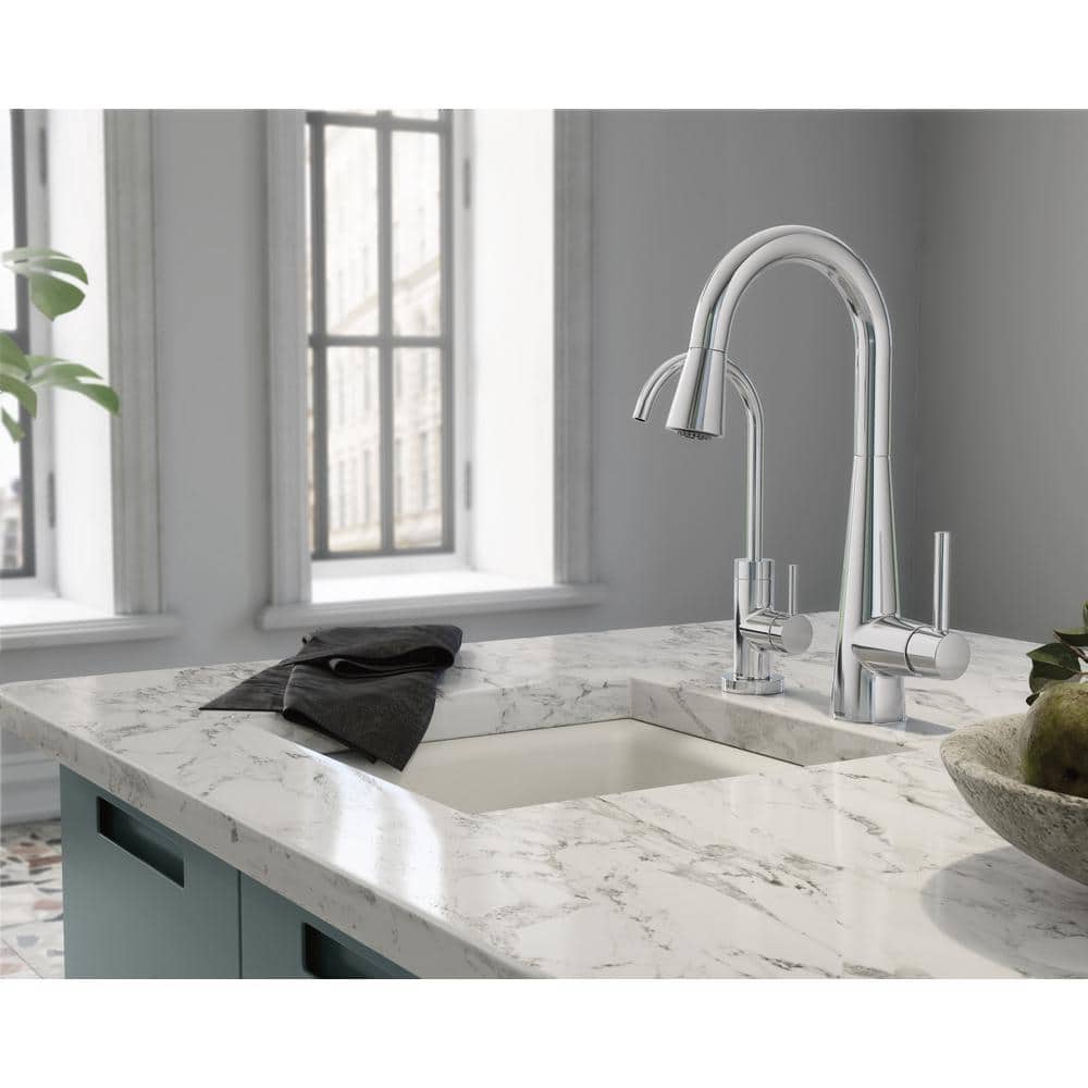 Modern Sleek Chrome Bar Faucet with 360° Swivel Pull-out Spray