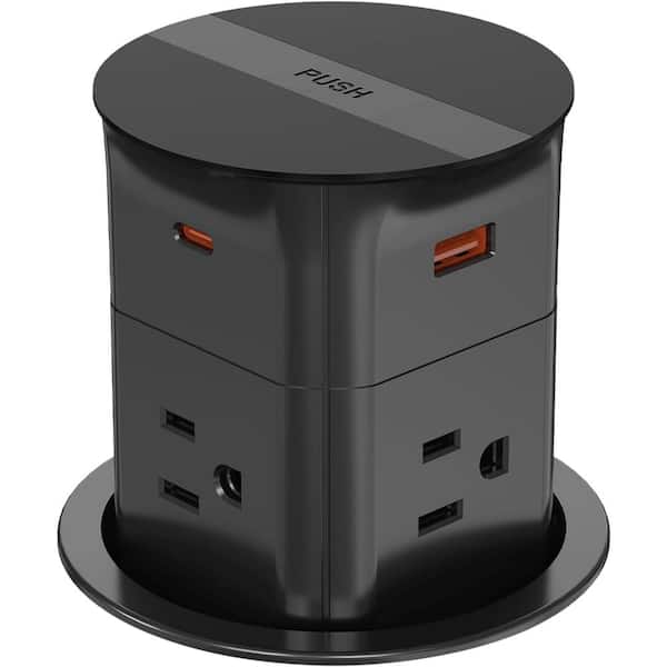 Lukyamzn 6 ft. Cord Recessed Pop up Outlet for Countertop with 4-Outlets, 2 USB-A, 2 USB-C PD 20W Fast Charging Ports in Black