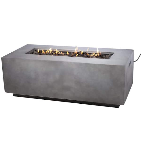 42 in. 50,000 BTU Rectangular Concrete Gas Outdoor Patio Fire Pit Table in Gray