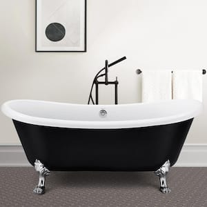 Novelty 67 in. Dual-Rest Acrylic Clawfoot Bathtub Non-Whirlpool Soaking Bathtub in Black Luxurious SPA Tub