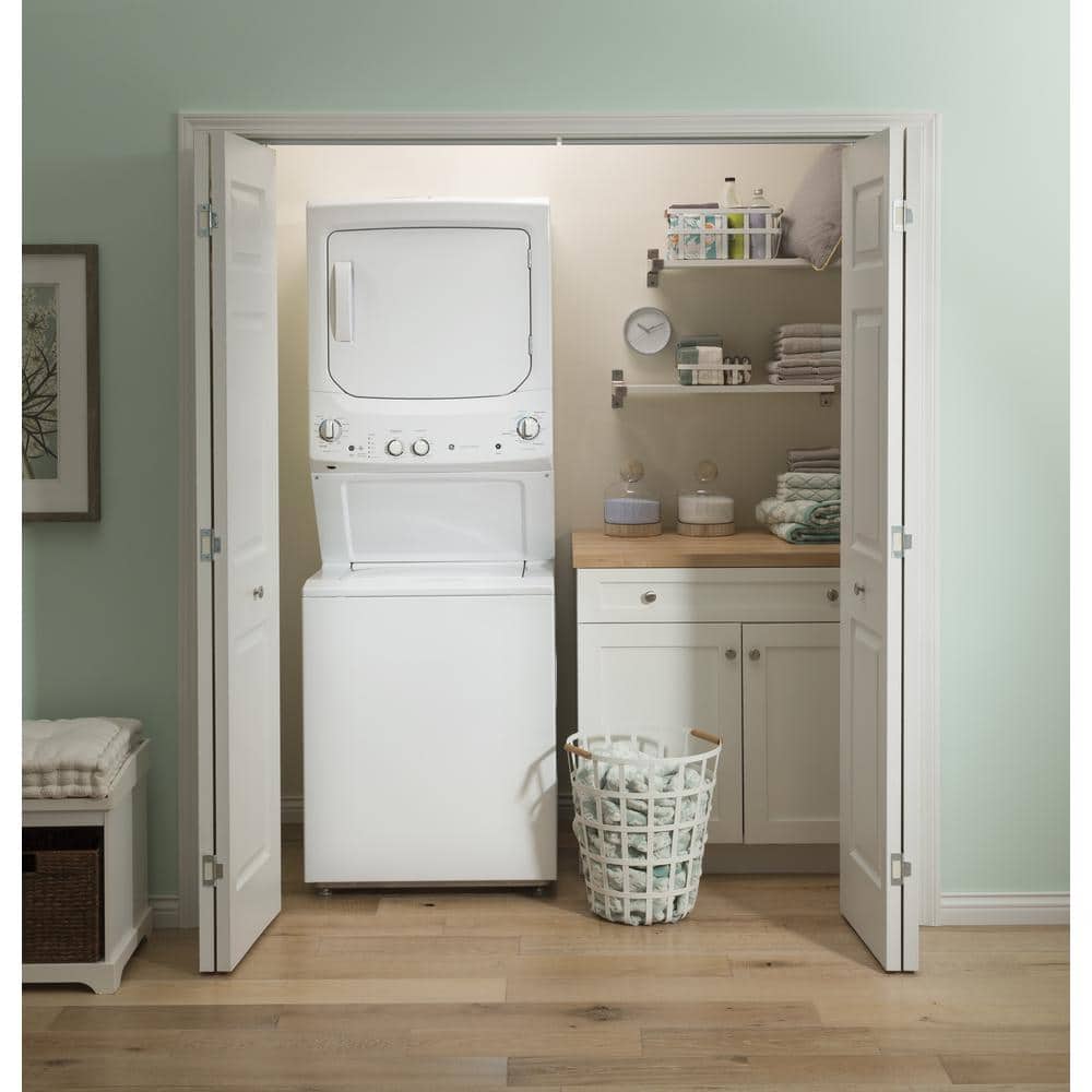 White Freestanding Electric Laundry Center with Stainless Steel Drums