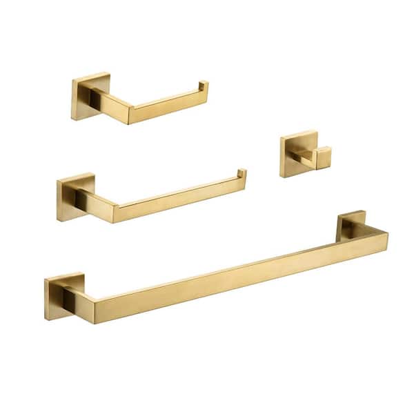 Movisa 4 Pieces Wall Mount Stainless Steel Bathroom Towel Rack Set in Gold