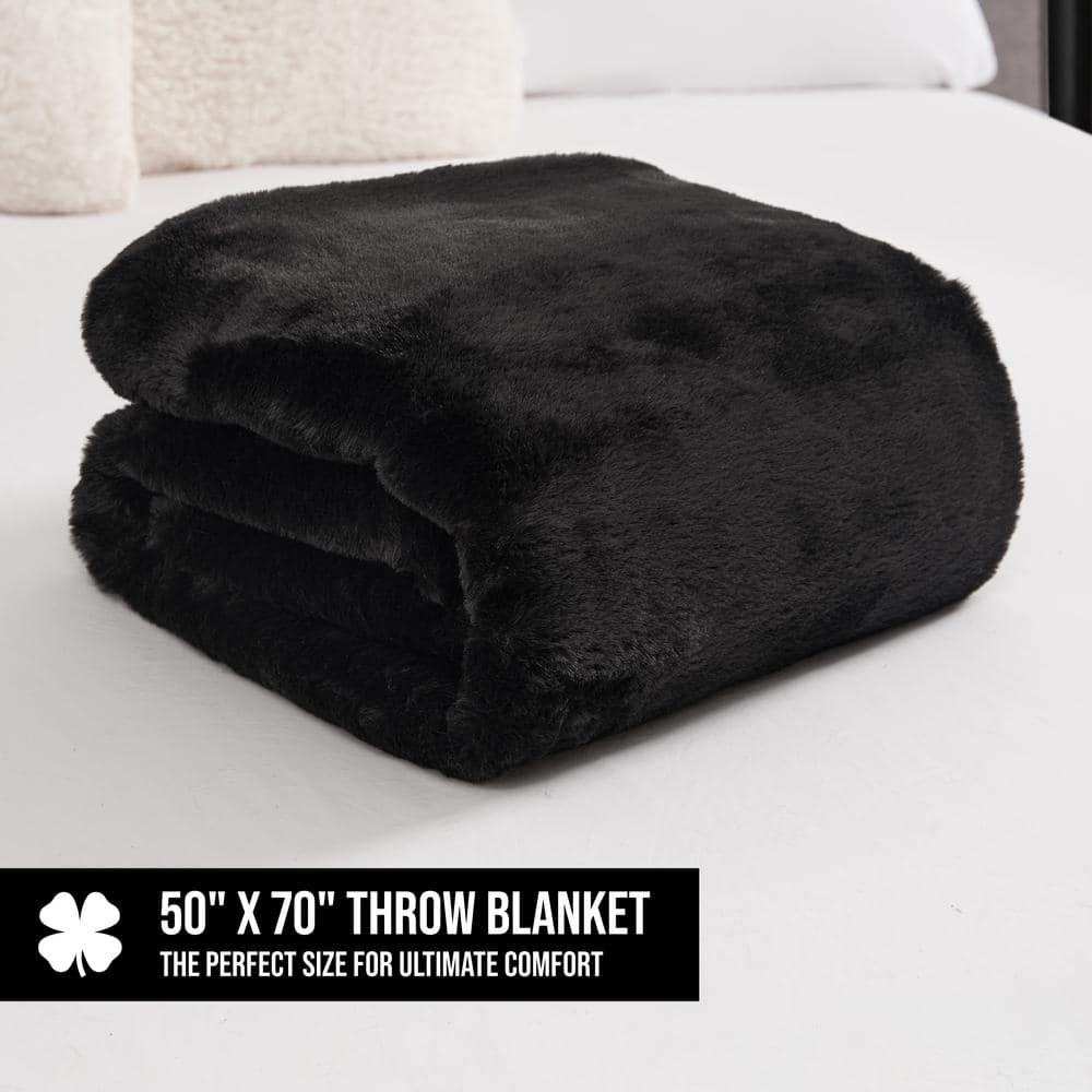 Black 50"x70" Reversible Faux Fur Throw Blanket