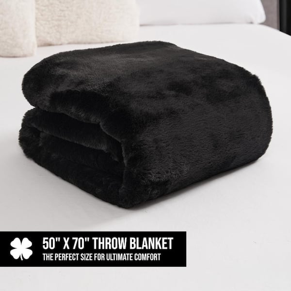 Solid Rabbit Mink Gray 50 in. 70 in. Plush Faux Fur Throw Blanket