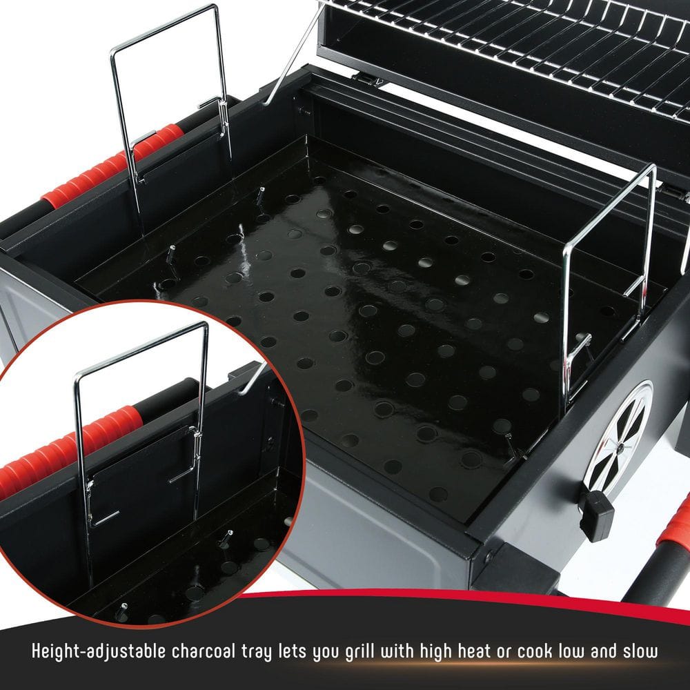 Feasto 26.8'' Black Portable Charcoal Grill with Cast Iron Grate