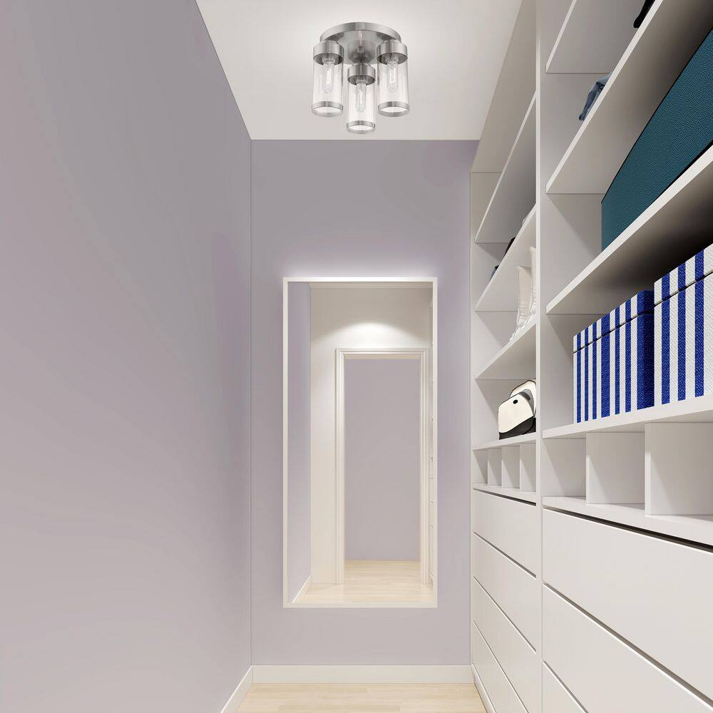 Brushed Nickel 3-Light Flush Mount with Clear Glass Shades