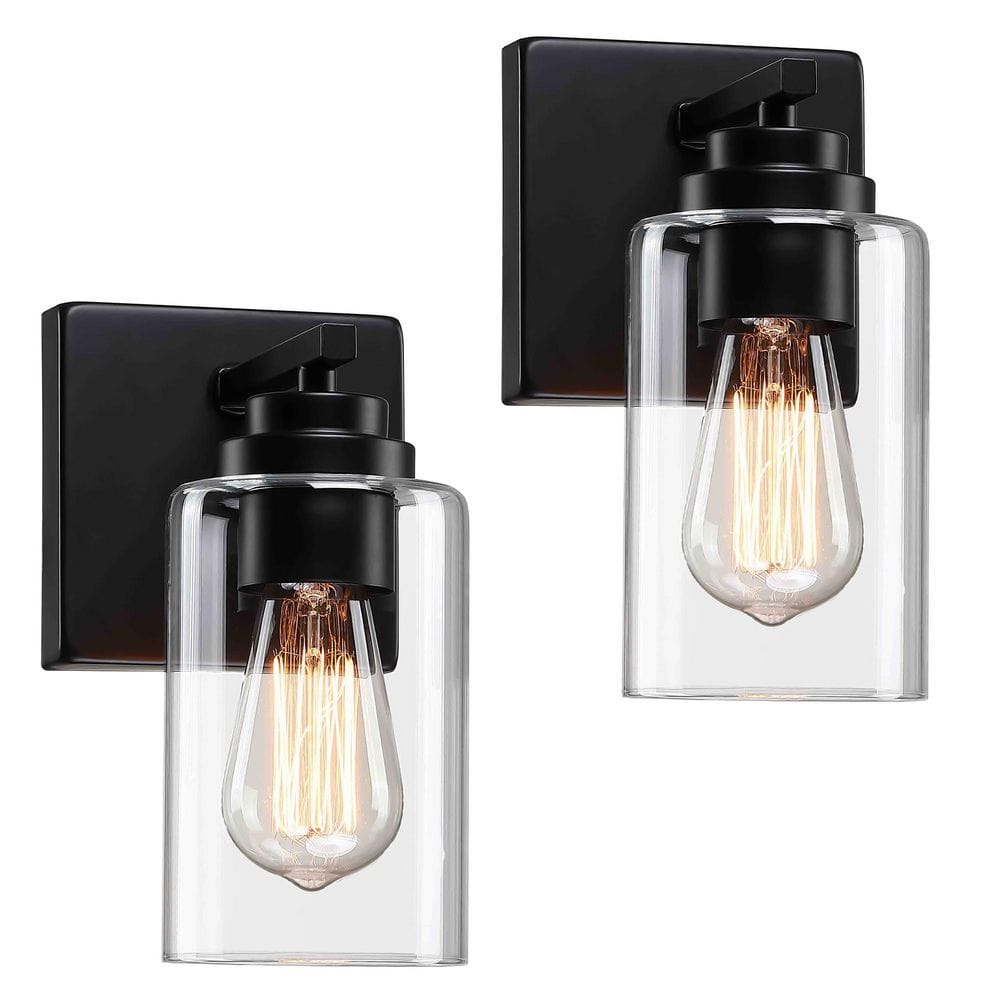 4.8 in. 1-Light Matte Black Vanity Light with Clear Glass Shades (2-Pack) price history on PriceWatchPro