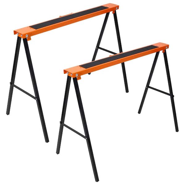 39in. 2-PACK Adsjustable Saw Horse, Folding Portable Work Horse with Fast Open Legs, Fully Assembled, orange+black color