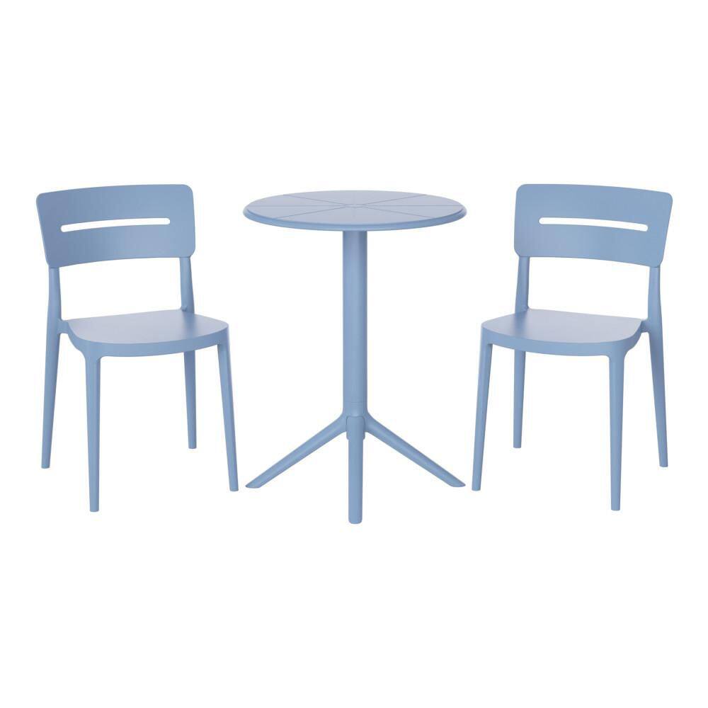 Frond and Form Outdoor Patio Modern HDPE Plastic 3-Piece Indoor/Outdoor Bistro Set w/ Stackable Chairs, French Blue price history on PriceWatchPro