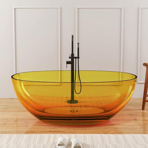 Eaton 61 in. x 30 in. Stone Resin Solid Surface Flatbottom Freestanding Soaking Bathtub in Transparent Orange