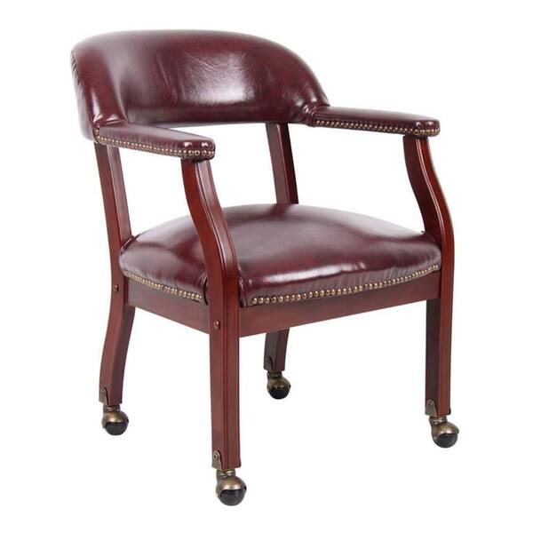 Benjara Anna Vinyl Upholstered Ergonomic Guest Chair in Burgundy