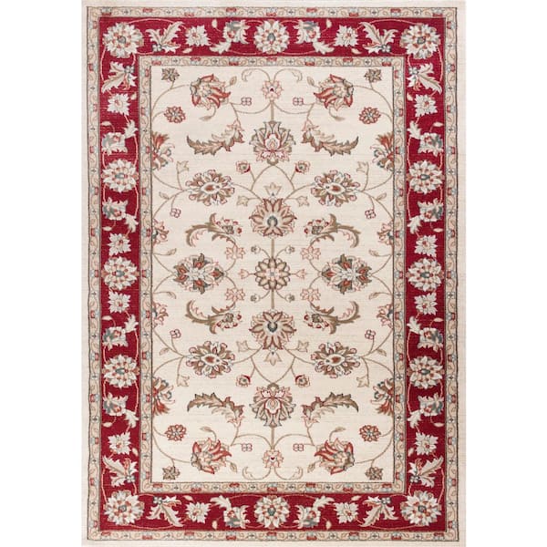 Sabina Ivory/Red 8 ft. x 10 ft. Floral and Traditional Area Rug