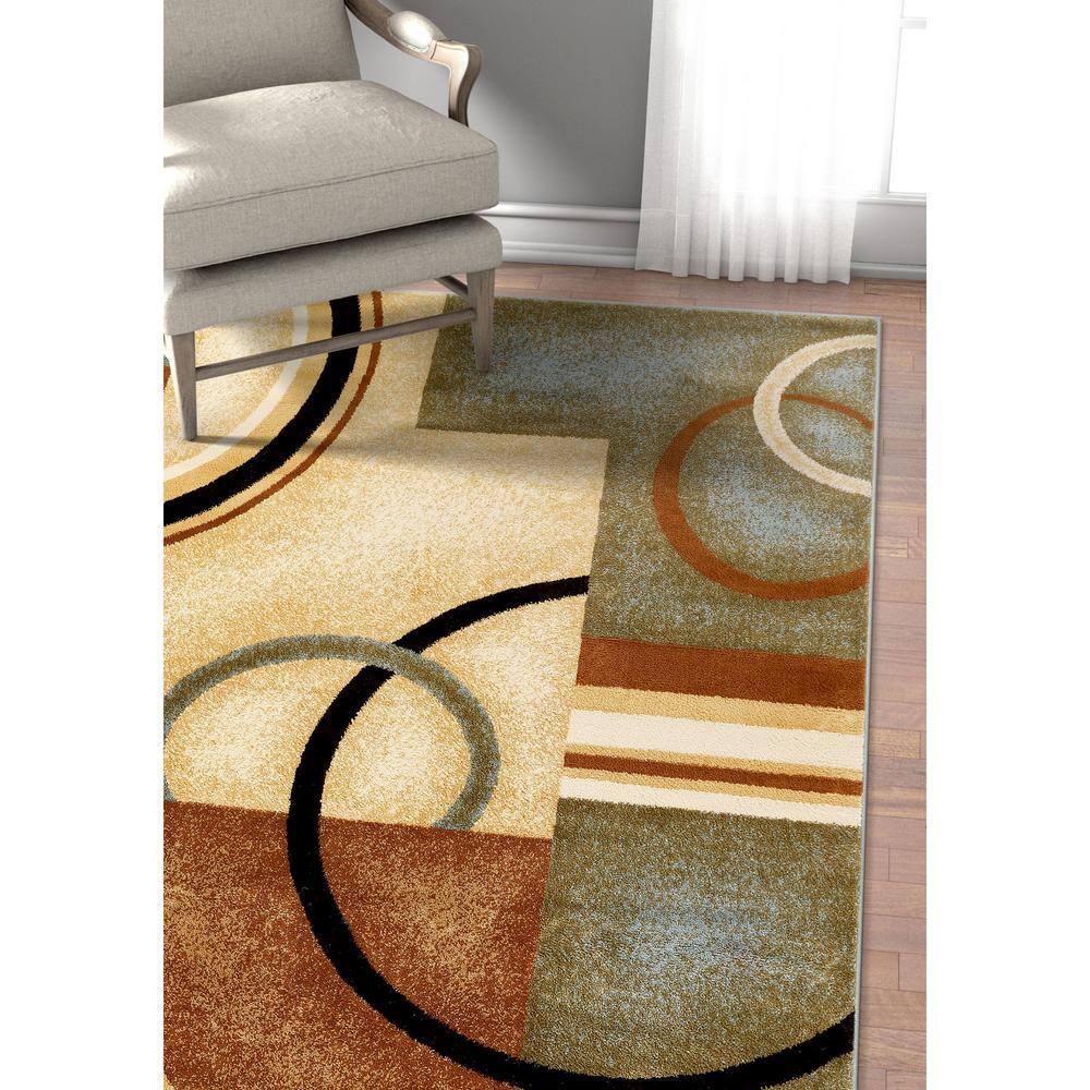 Light Blue Geometric Modern Synthetic Area Rug 5'3" x 7'3"