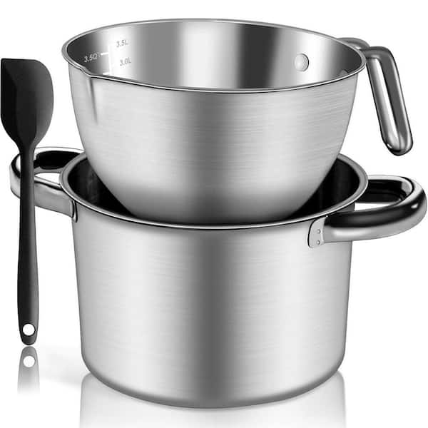 Bakeware Double Boiler Pot Set 2-Piece Stainless Steel Mixing Bowl and Pot with Silicone Spatula for Oven Melting