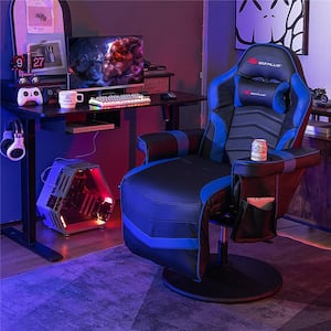 Massage Gaming Recliner Blue Height Adjustable Racing Swivel Chair with Cup Holder