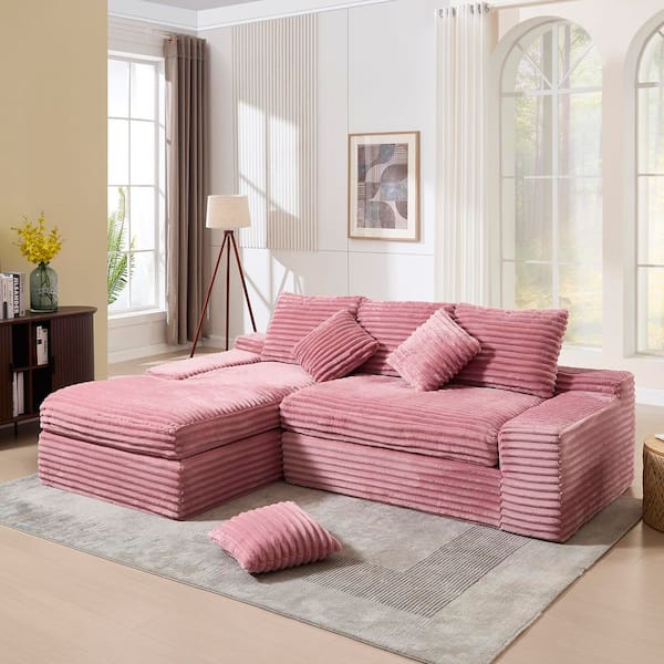 4-Seats Modular Sectional 98 in. W Armless Fabric L-Shaped Performance Fabric Sofa in Pink with Chaise