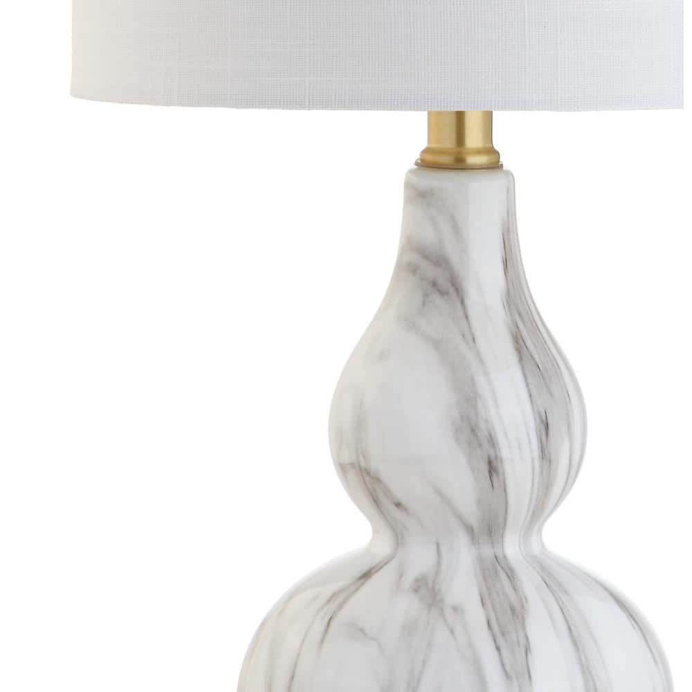 20.5" Mini Glass LED Table Lamp with White Linen Shade