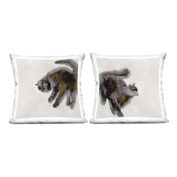 Stupell Industries Fuzzy Black Cats on Beige Black Print Polyester 18 in. X 18in. Throw Pillow, Set of 2