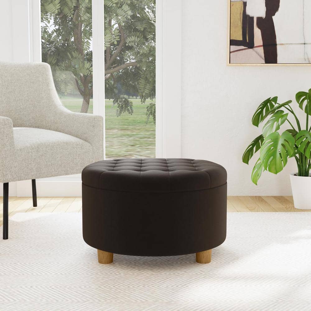 Chocolate Brown Velvet Round Storage Ottoman