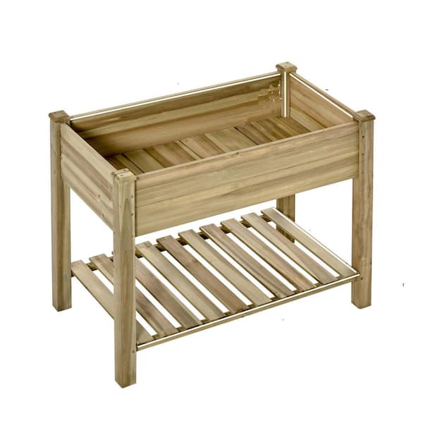 Siavonce Raised Garden Bed, Elevated Wood Planter Box with Legs and Storage Shelf for Backyard to Grow Vegetables, and Flowers