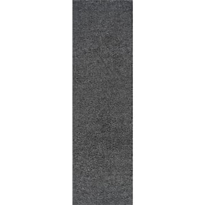 Tayse Rugs Soho Shag Solid Color Gray 6 ft. Round Indoor Area Rug ...