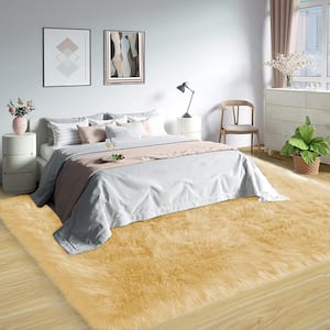 Sheepskin Faux Furry Pale Yellow Cozy Rugs 8 ft. x 10 ft. Area Rug