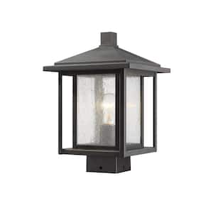 Aspen 1-Light Bronze 13.27in Aluminum Hardwired Outdoor Weather Resistant Post Light Square Fitter with No Bulb Included
