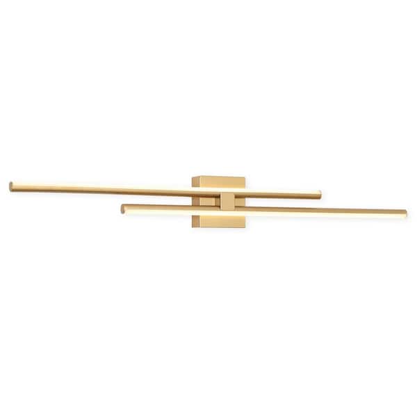 40 in. 2-Lights Brushed Gold Integrated LED Vanity Light Over Mirror, Triac Dimmable Wall Sconces