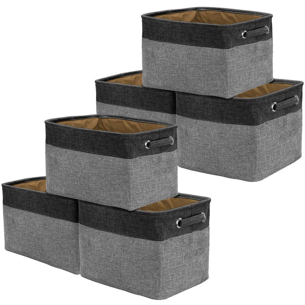 Collapsible Fabric Storage Bins for Shelves 6 Pack with 2 Handles, 15" L x 10.75" W " x 9.5" H Cube Storage Bin, Black