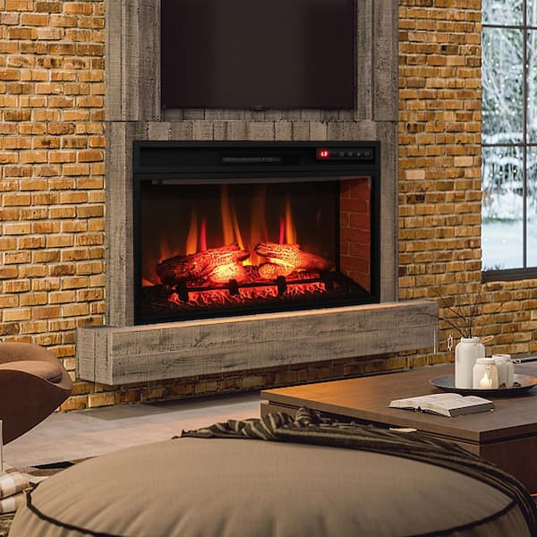 Gymax 26 in. Infrared Quartz Electric Fireplace Insert Log Flame