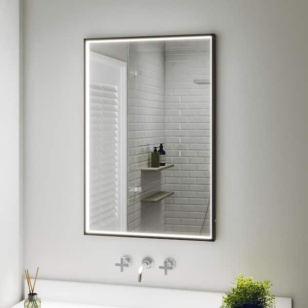 24 in. W x 36 in. H Rectangular Framed Wall-Mounted LED Bathroom Vanity Mirror in Matte Black