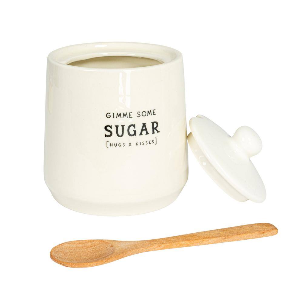 White Stoneware Creamer and Sugar Pot Set with Spoon