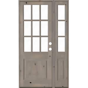 50 in. x 96 in. Knotty Alder 2 Panel Left-Hand/Inswing Clear Glass Gray Stain Wood Prehung Front Door w/Right Sidelite
