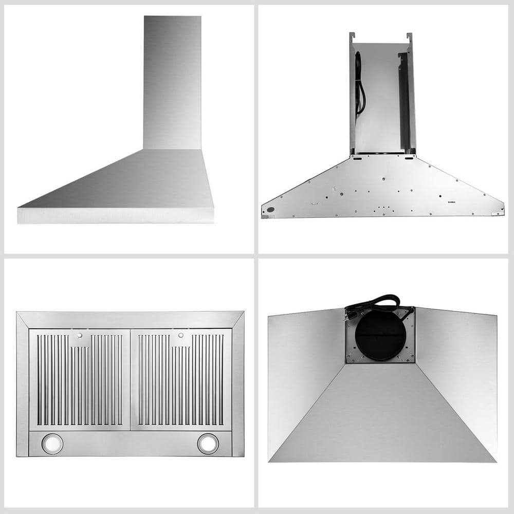 30-Inch Black Stainless Steel Wall Mount Range Hood with LED Lights