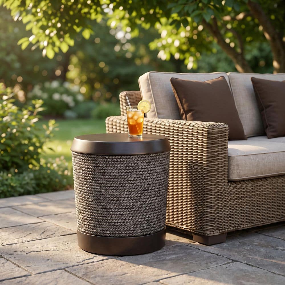 15.75 in. Dark Brown Round Simulated Braided Cord MGO Indoor/Outdoor Accent Side Table price history on PriceWatchPro