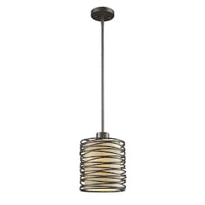 Zinnia 1-Light Bronze Shaded Mini Pendant Light with Flax Linen Fabric Shade with No Bulbs Included