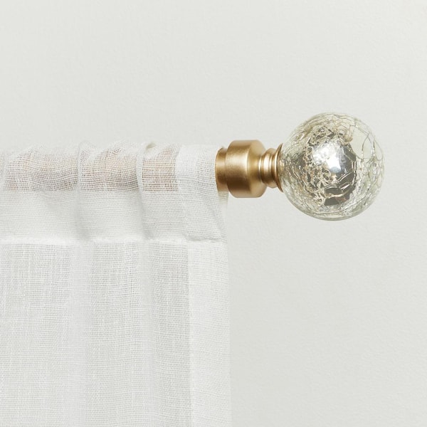 Sphere 66 in. - 120 in. Adjustable 1 in. Single Curtain Rod Kit Gold with Silver Aged Finial