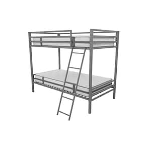 Maxwell Twin-Over-Twin Metal Gray Bunk Bed with Ladder and Guardrails