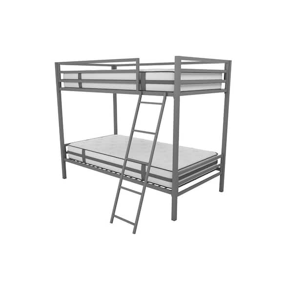 Novogratz Maxwell Twin-Over-Twin Metal Gray Bunk Bed with Ladder and Guardrails
