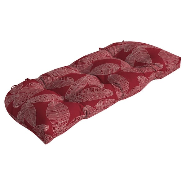 ARDEN 41.5 in. x 18 in. Red Leaf Palm Rectangle Outdoor Bench Cushion