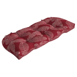 41.5 in. x 18 in. Red Leaf Palm Rectangle Outdoor Bench Cushion