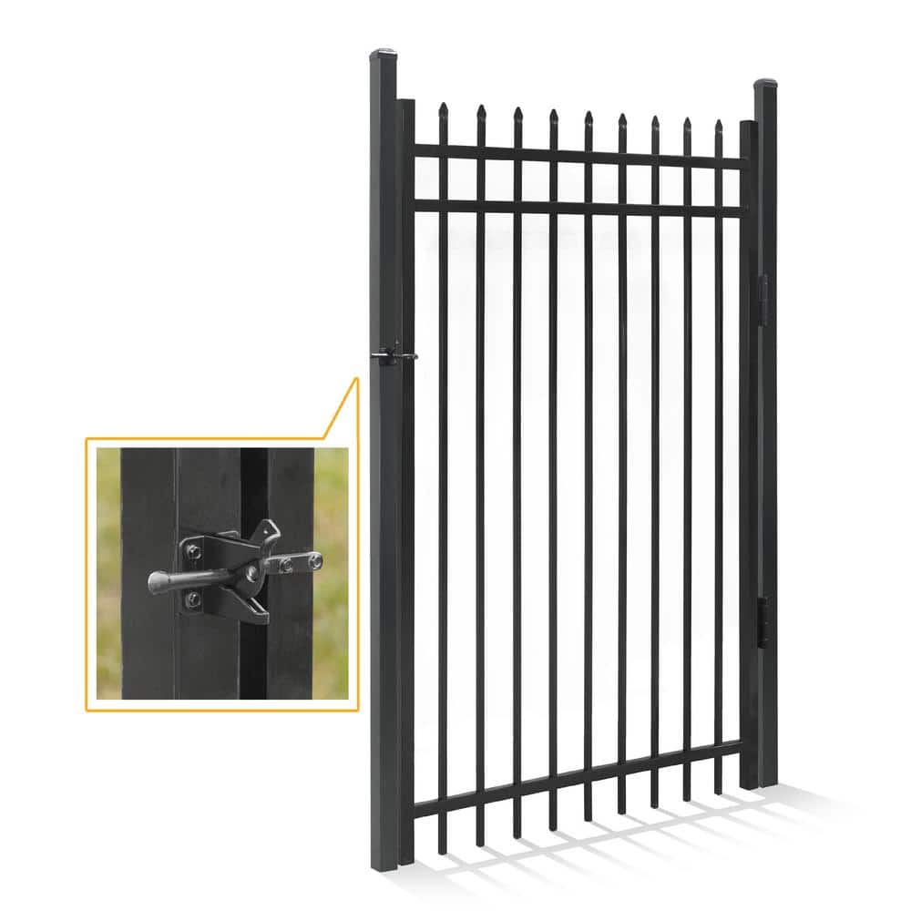 6 ft. Black Metal Garden Security Fence Gate