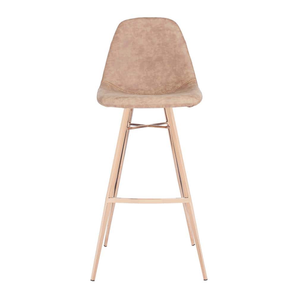 Transitional Deluxe Copper Finish Bar Stool with Brown Faux Leather