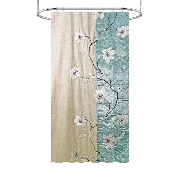 54 in. x 78 in. Magnolia Blue Shower Polyester Curtain