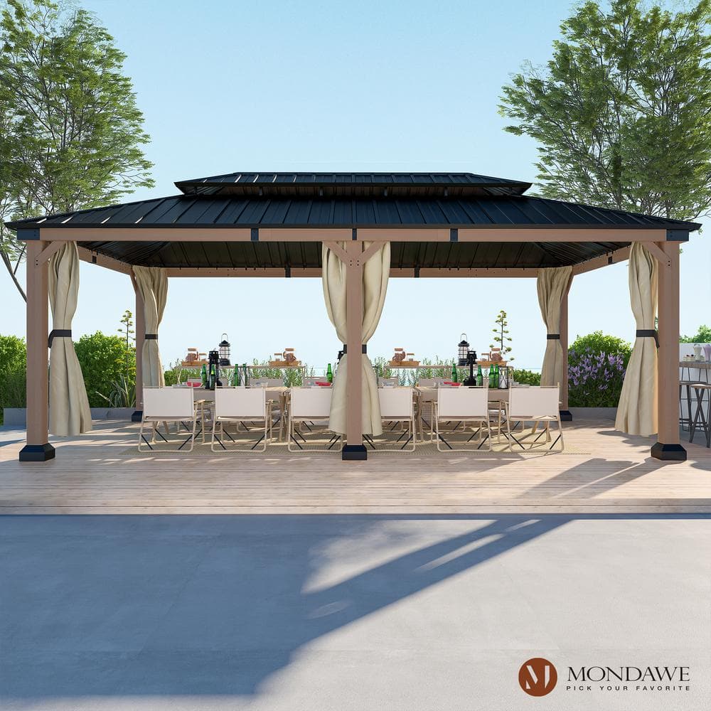 Beverly Hills 20-ft x 12-ft Cedar Wood and Black Steel Patio Gazebo
